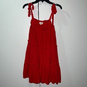 Le Lis Red Ruffled Long Top / Short Dress with Tied Straps Size S